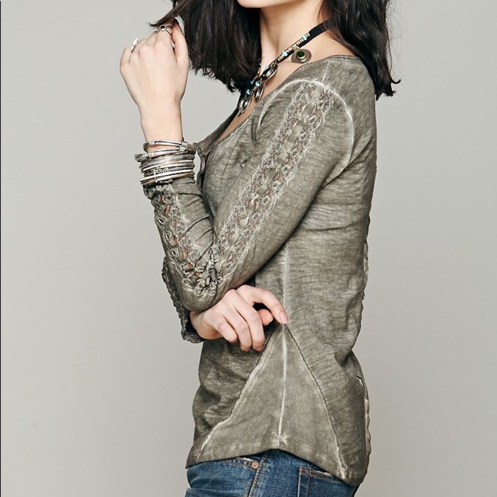 Free People Shell Stitch Lace Henley